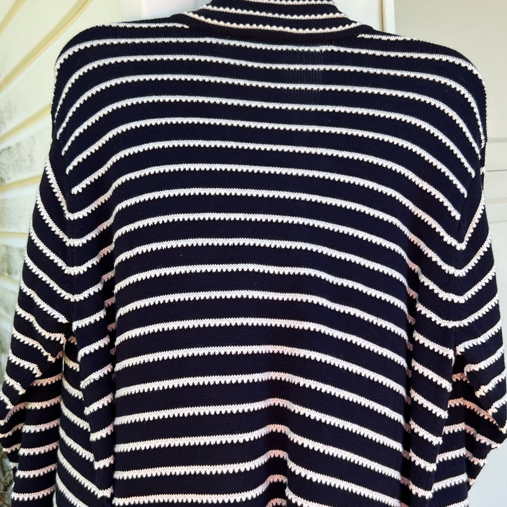 NWT Talbots Pretty Navy Lacey Cream Stripe Open Front Belted Cardigan - Picture 5 of 8
